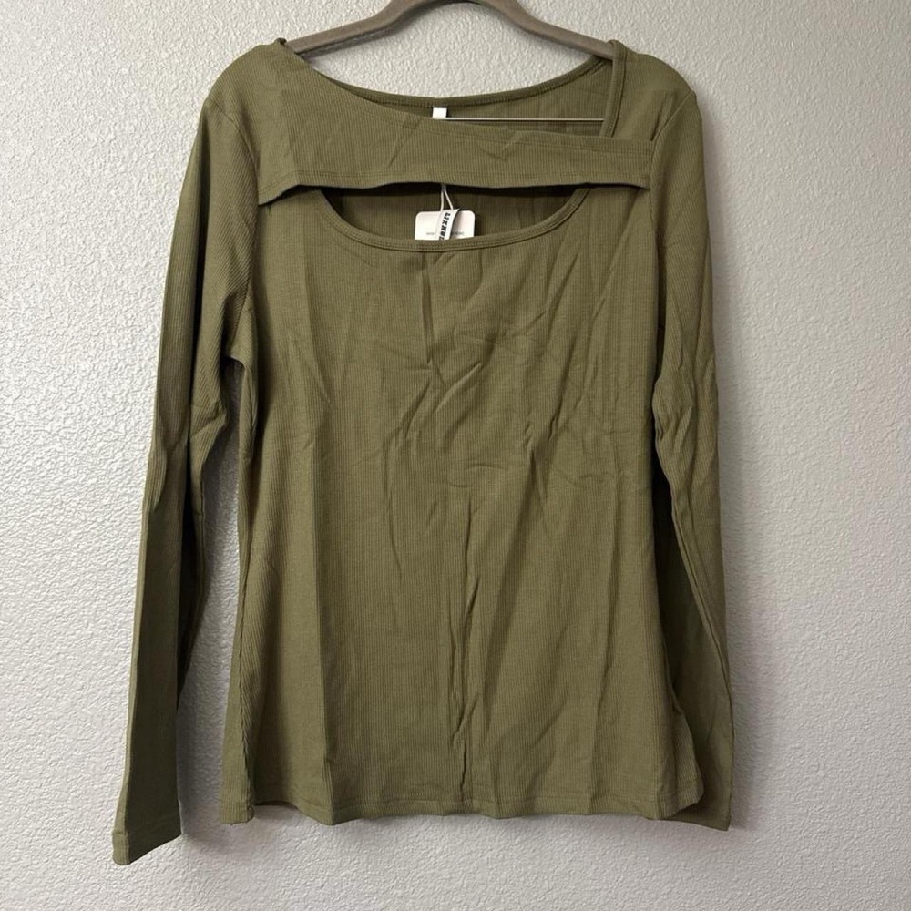 Luxhult Long Sleeve Shirt for Women Ribbed One Piece Cutout Top - Picture 2 of 8